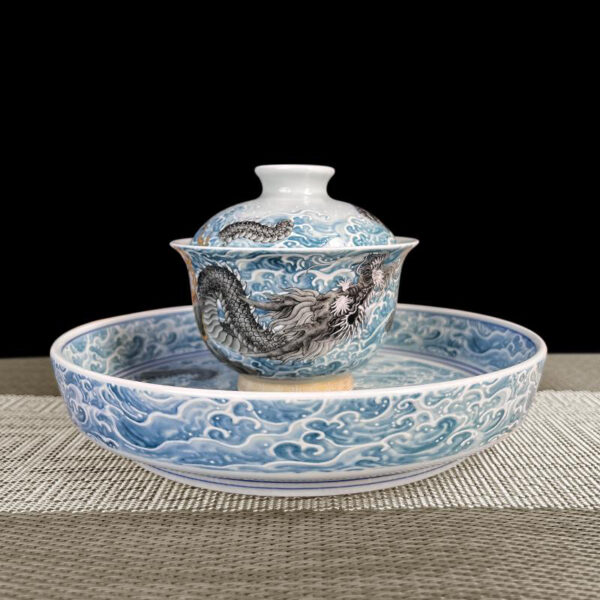TSB01CC001 1 Jingdezhen Chinese Dragon Gaiwan Tea Set Porcelain 5 Pieces