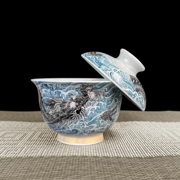 TSB01CC001 2 Jingdezhen Chinese Dragon Gaiwan Tea Set Porcelain 5 Pieces