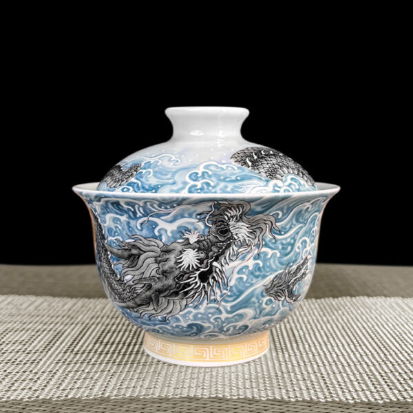 TSB01CC001 3 Jingdezhen Chinese Dragon Gaiwan Tea Set Porcelain 5 Pieces