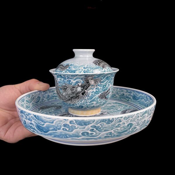 TSB01CC001 6 Jingdezhen Chinese Dragon Gaiwan Tea Set Porcelain 5 Pieces