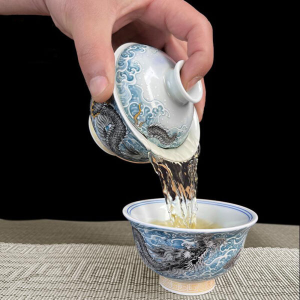 TSB01CC001 7 Jingdezhen Chinese Dragon Gaiwan Tea Set Porcelain 5 Pieces