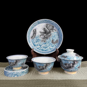 TSB01CC001 V1 Jingdezhen Chinese Dragon Gaiwan Tea Set Porcelain 5 Pieces