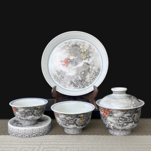 TSB01CC001 V2 Jingdezhen Chinese Dragon Gaiwan Tea Set Porcelain 5 Pieces