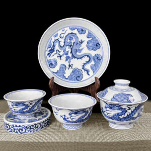 TSB01CC001 V4 Jingdezhen Chinese Dragon Gaiwan Tea Set Porcelain 5 Pieces