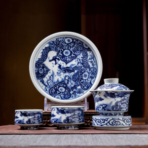 TSB01CC001 V5 Jingdezhen Chinese Dragon Gaiwan Tea Set Porcelain 5 Pieces