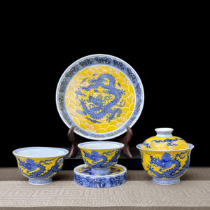 TSB01CC001 V6 Jingdezhen Chinese Dragon Gaiwan Tea Set Porcelain 5 Pieces