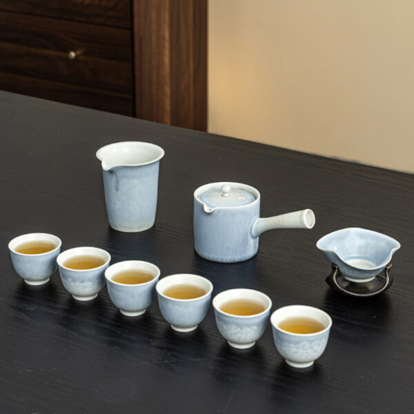 Blue Lotus Japanese Tea Set with Tray Kyusu Teapot Set - Image 2