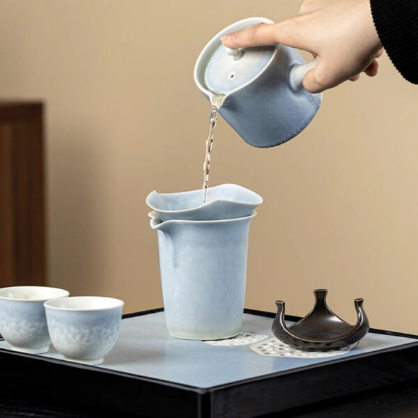 Blue Lotus Japanese Tea Set with Tray Kyusu Teapot Set - Image 4