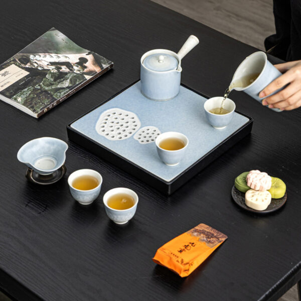 Blue Lotus Japanese Tea Set with Tray Kyusu Teapot Set - Image 6