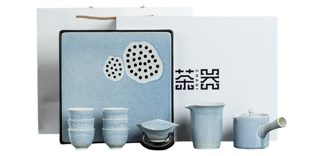 TSB01CC010 D1 Blue Lotus Japanese Tea Set with Tray Kyusu Teapot Set