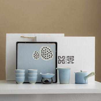 Blue Lotus Japanese Tea Set with Tray Kyusu Teapot Set