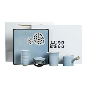 TSB01CC010 V1 Blue Lotus Japanese Tea Set with Tray Kyusu Teapot Set