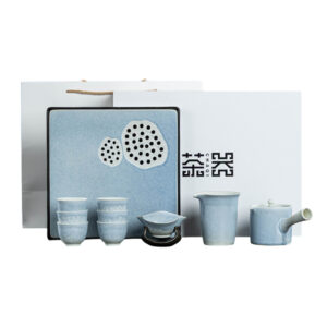 TSB01CC010 V2 Blue Lotus Japanese Tea Set with Tray Kyusu Teapot Set