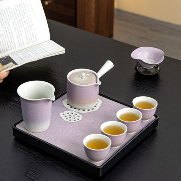 Purple Lotus Japanese Tea Set with Kyusu and Tray - Image 2