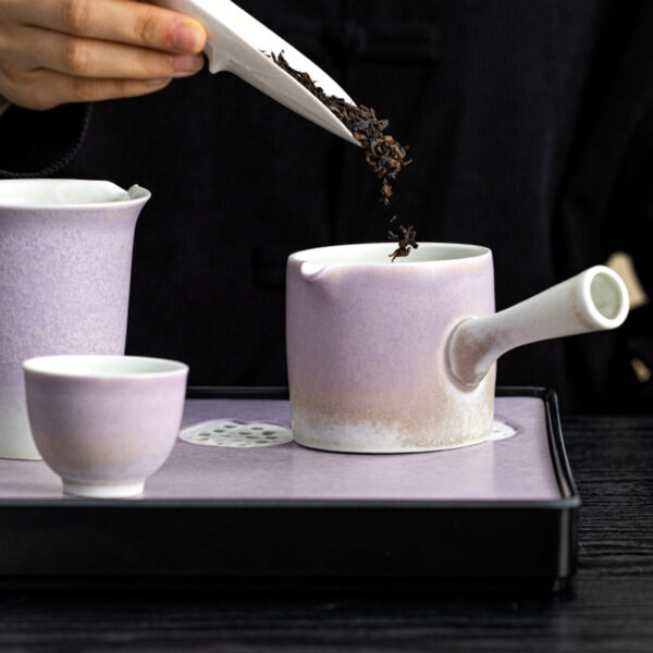 Purple Lotus Japanese Tea Set with Kyusu and Tray - Image 4