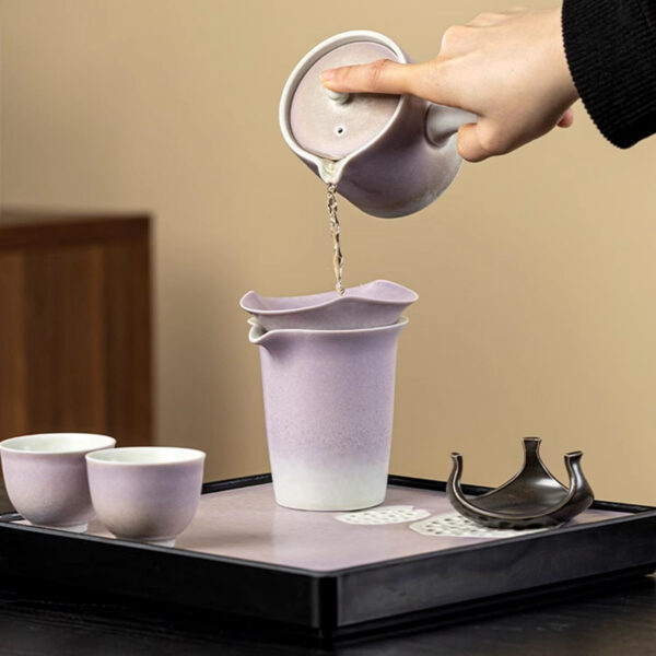 Purple Lotus Japanese Tea Set with Kyusu and Tray - Image 5