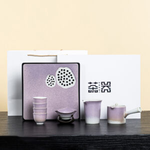 TSB01CC011 V1 Purple Lotus Japanese Tea Set with Kyusu and Tray