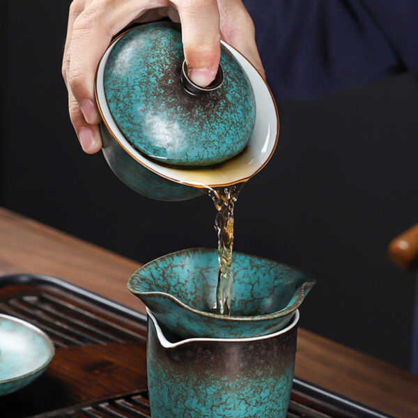 Green Vintage Chinese Gongfu Tea Set Ceramic - Image 4