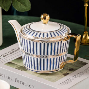 TSB02CC003 1 Classic Blue Striped English Tea Set Porcelain Teapot Set
