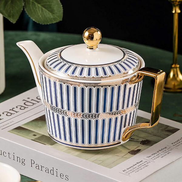 Classic Blue Striped English Tea Set Porcelain Teapot Set - Image 2