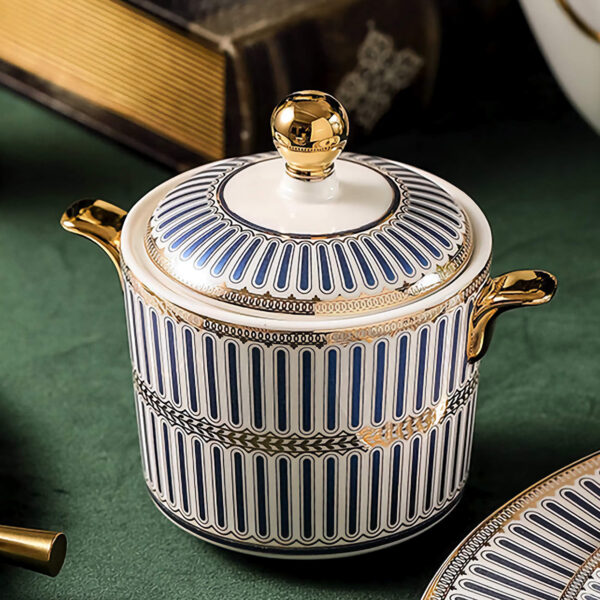 Classic Blue Striped English Tea Set Porcelain Teapot Set - Image 6