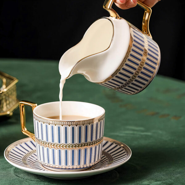 Classic Blue Striped English Tea Set Porcelain Teapot Set - Image 7