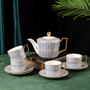TSB02CC003 V1 Classic Blue Striped English Tea Set Porcelain Teapot Set