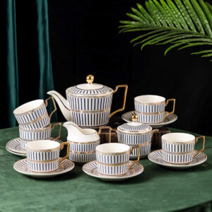 TSB02CC003 V2 Classic Blue Striped English Tea Set Porcelain Teapot Set