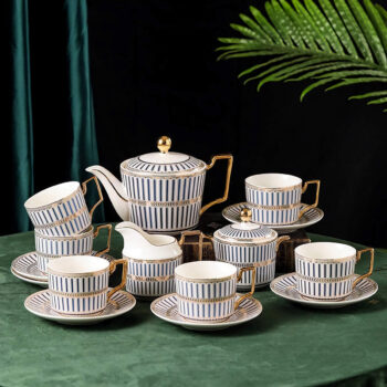 Classic Blue Striped English Tea Set Porcelain Teapot Set