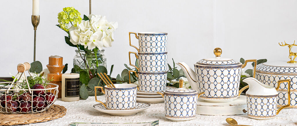 TSB02CC004 D1 Circles-and-dots Afternoon Tea Set Porcelain Teapot Set