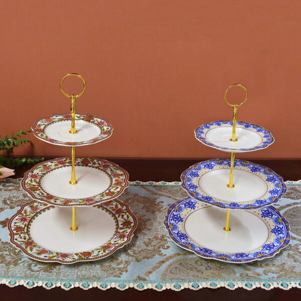 3-Tier Floral Cupcake Stand Bone China - Image 4