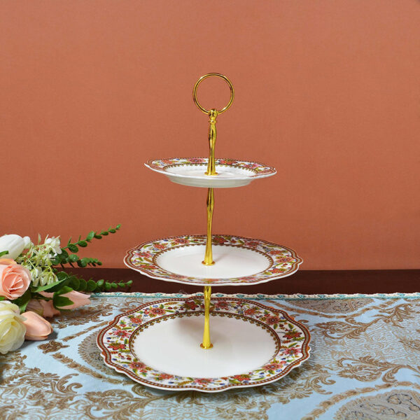 3-Tier Floral Cupcake Stand Bone China - Image 5