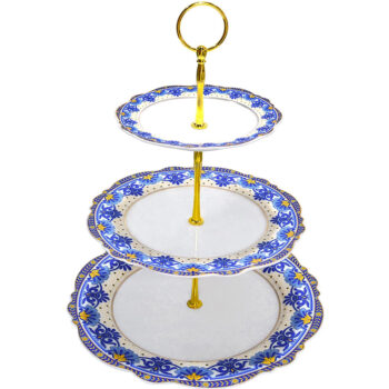 3-Tier Floral Cupcake Stand Bone China - Blue