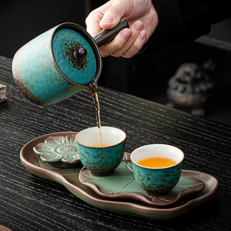 Green Lotus Japanese Tea Set for 2 with Tray - Image 3