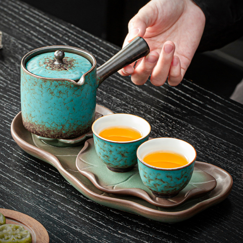 Green Lotus Japanese Tea Set for 2 with Tray - Image 4