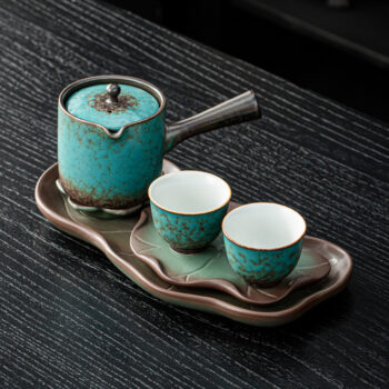 Green Lotus Japanese Tea Set for 2 with Tray