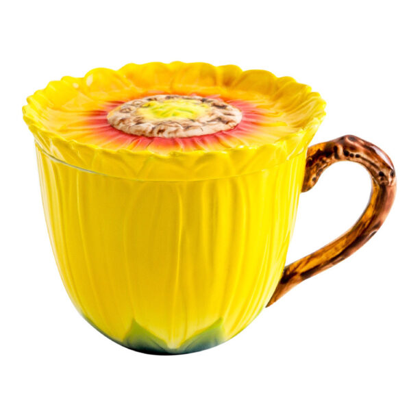TSB10BB002 F Sunflower Mug with Lid Hand-painted Ceramic Cup