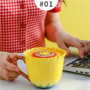 TSB10BB002 d1 Sunflower Mug with Lid Hand-painted Ceramic Cup