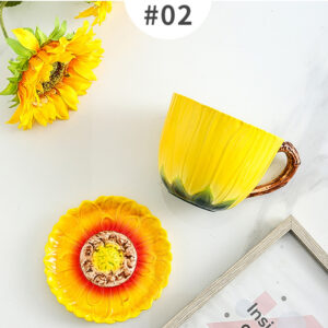 TSB10BB002 d2 Sunflower Mug with Lid Hand-painted Ceramic Cup