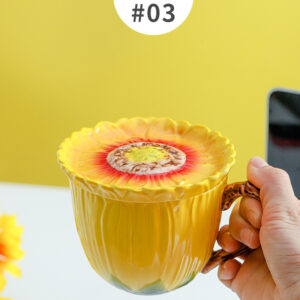 TSB10BB002 d3 Sunflower Mug with Lid Hand-painted Ceramic Cup