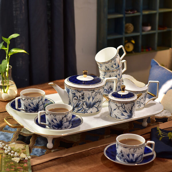 TSB11BB001 1 Vintage Blue White English Tea Set Bone China Coffee Set