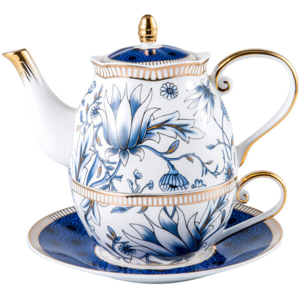 TSB11BB002 1 Vintage Blue White Tea Set for One Porcelain