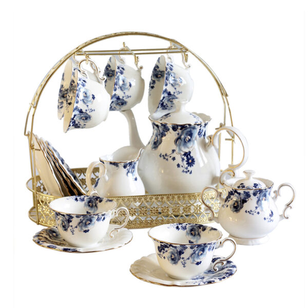 TSB11BB005 1 Floral Tea Set Porcelain Teapot Set with Stand