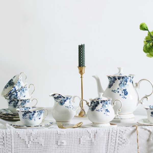 TSB11BB005 F Blue Floral Tea Set Porcelain Coffee Set