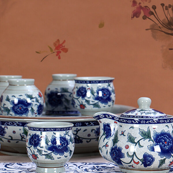 TSB11BB008 1 Vintage Blue White Porcelain Tea Set with Tray