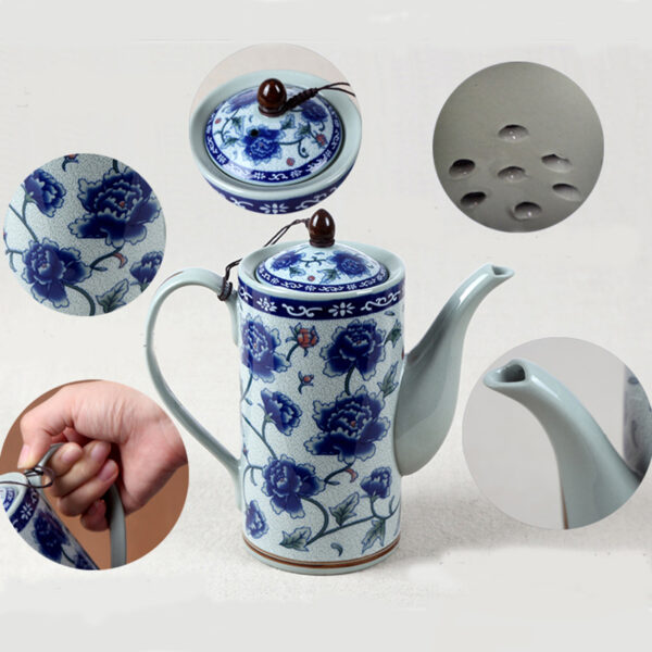 TSB11BB008 3 Vintage Blue White Porcelain Tea Set with Tray