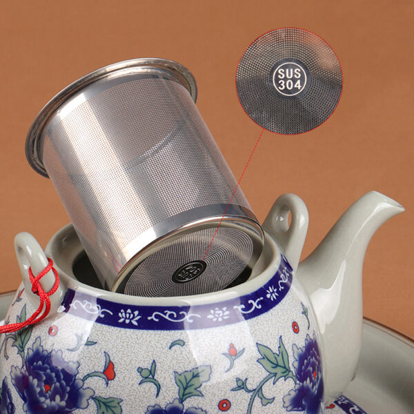 TSB11BB008 4 Vintage Blue White Porcelain Tea Set with Tray