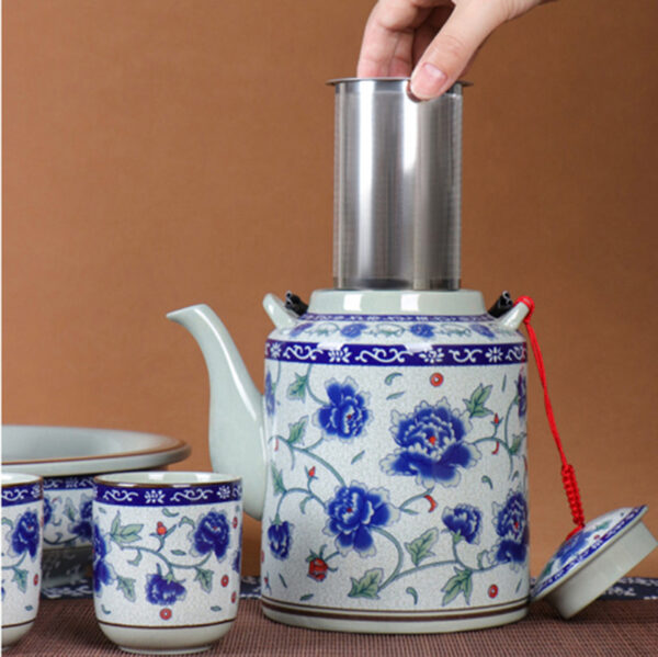 TSB11BB008 5 Vintage Blue White Porcelain Tea Set with Tray