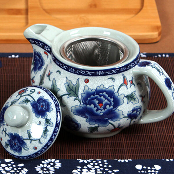 TSB11BB008 6 Vintage Blue White Porcelain Tea Set with Tray