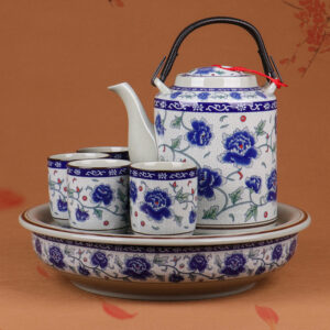 TSB11BB008 v3 Vintage Blue White Porcelain Tea Set with Tray